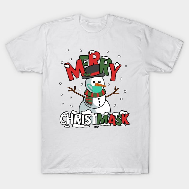 Merry Christmask 2020 - Snowman Wearing Mask Funny T-Shirt by ShirtHappens